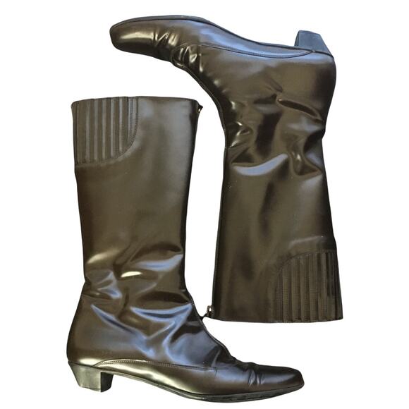 Salvatore Ferragamo Women's Patent Leather Brown Mid-Calf Boots Sz 8.5 Narrow - Picture 1 of 9